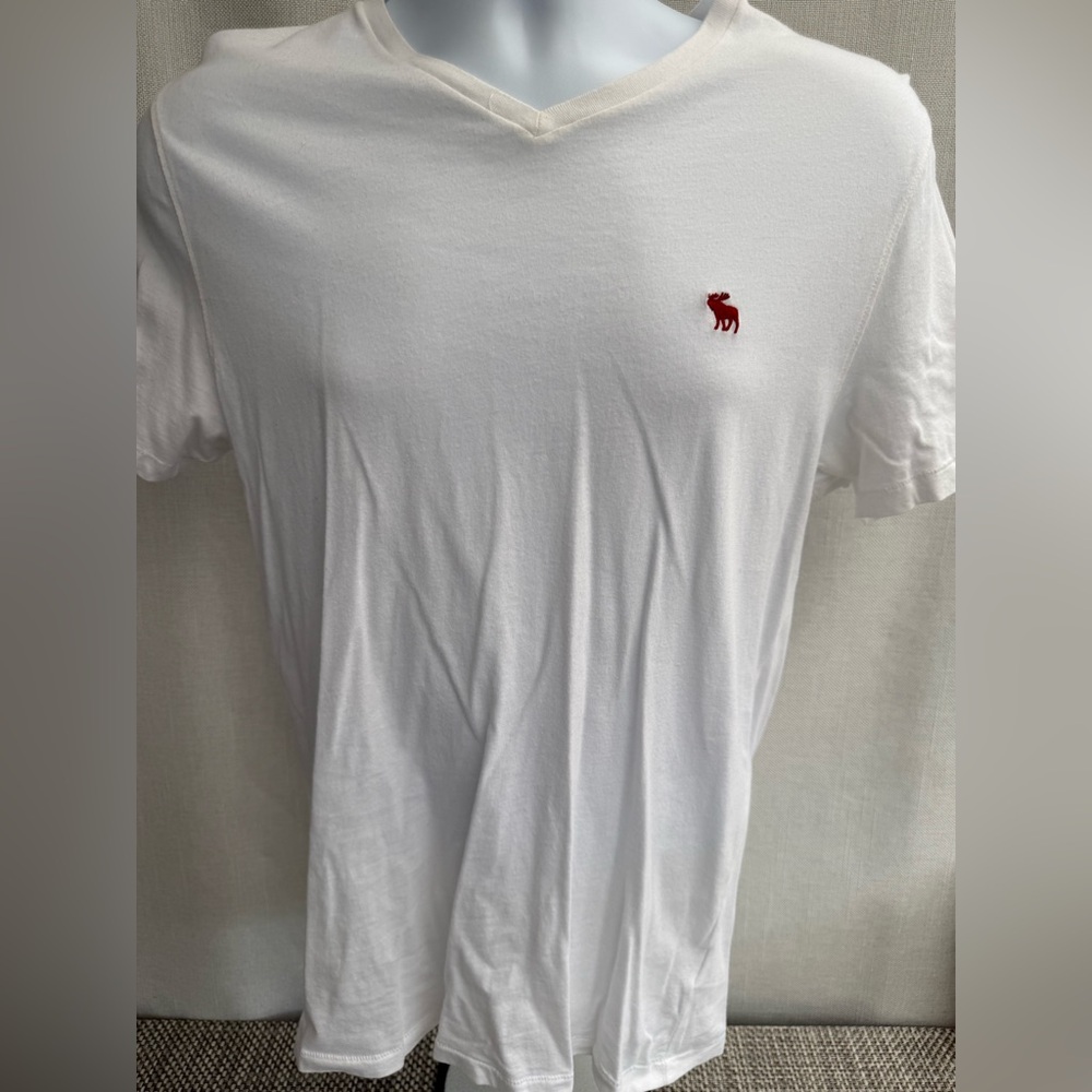Abercrombie & Fitch White Short-Sleeve Tee with Red Moose Logo